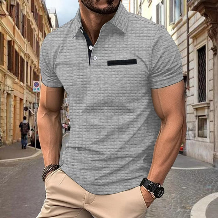 Men's short sleeve structured cotton polo with modern Lune London design