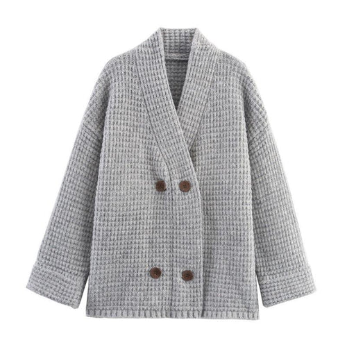 Ladies quilted knit with decorative button closure and high collar Lune London