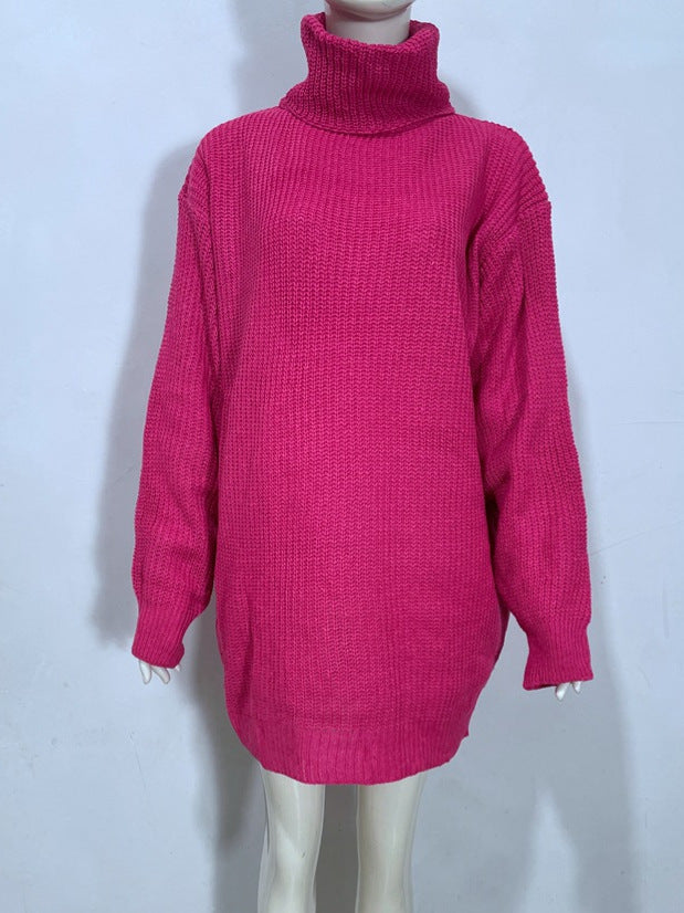 Knitted dress for women with high collar and luxurious textured pattern Lune London