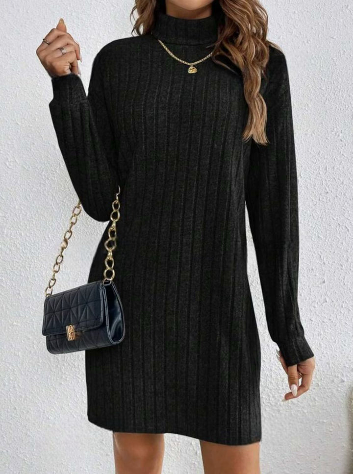 Knit dress for women with turtleneck and ribbed pattern Lune London
