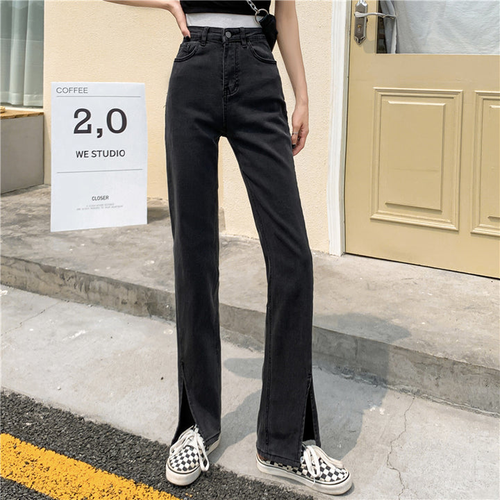 Pantalon en denim taille haute pour femmes avec fentes latérales Chic & Stil