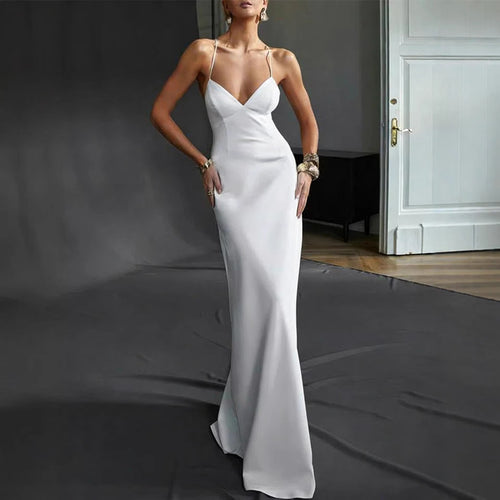 Ladies Elegant Evening Dress with Deep V-Neckline and Strapless Shoulders