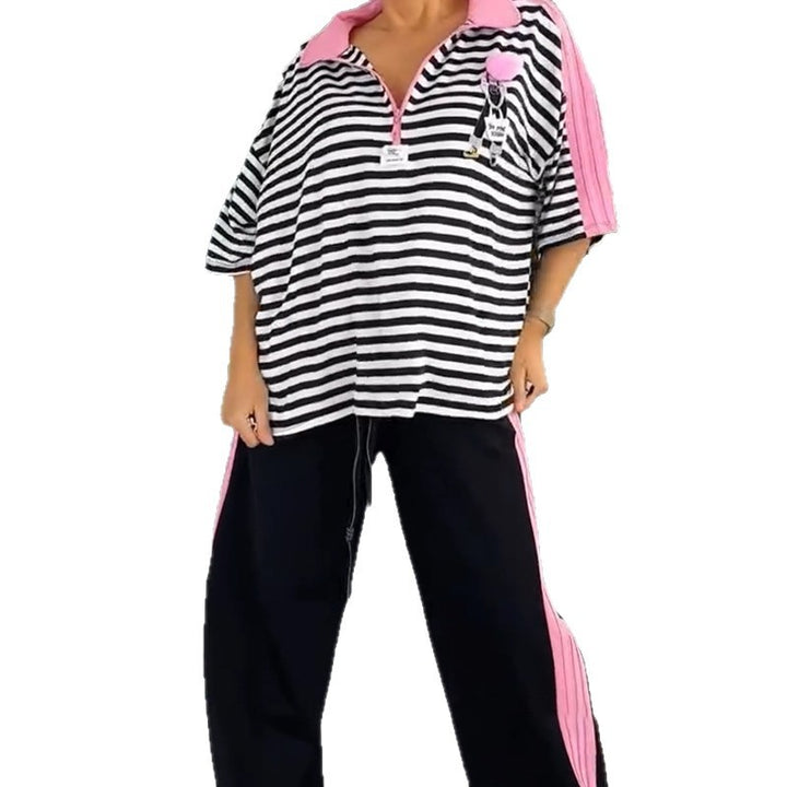 Ensemble de loisirs pour femmes avec un haut rayé et un jogging confortable Chic & Stil