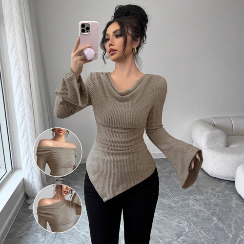 Long sleeve women's shirt with ribbed structure and wide sleeves Lune London