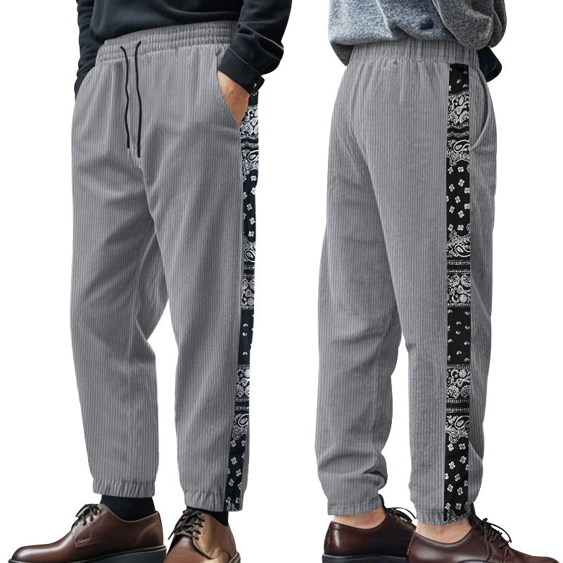 Men's leisure trousers with decorative side panels in bandana design Lune London