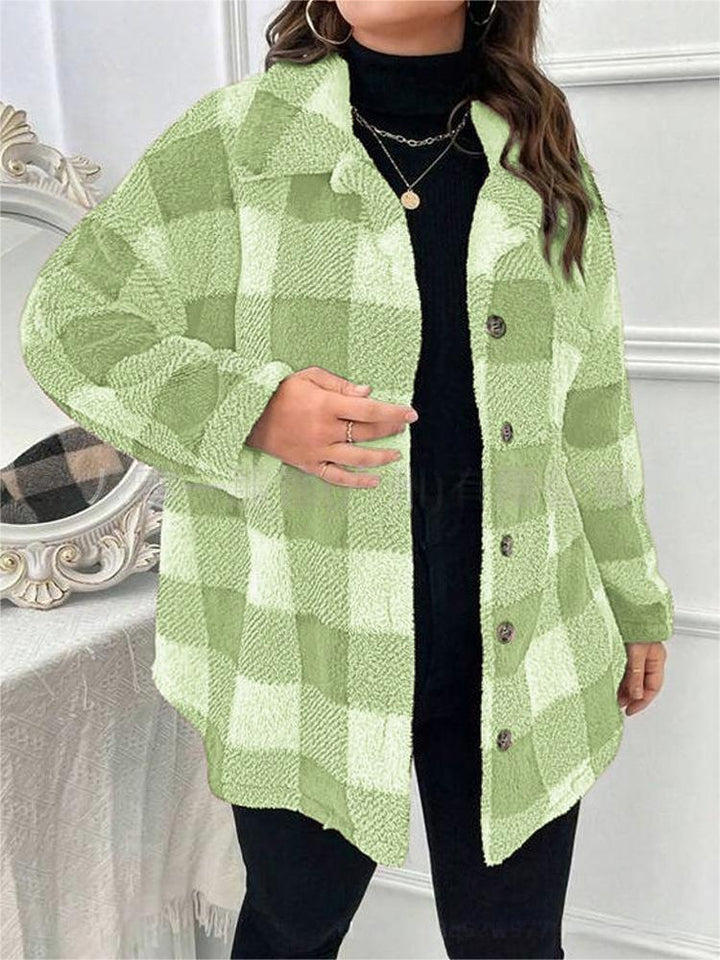 Ladies oversized tartan cozy jacket with button closure Lune London