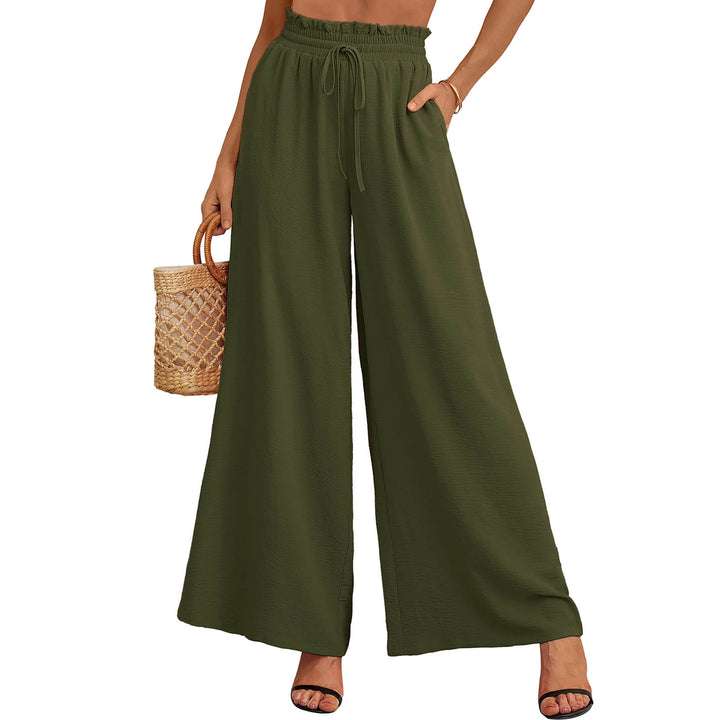 Women Summer Loose and Airy Pants with Elastic Waistband and Ties Lune London