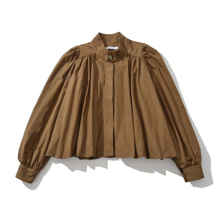 Fashionable women's blouse with elegant gathers and a deep collar Lune London