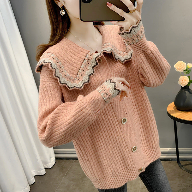 Women’s knit jacket with contrasting collar and button details Lune London