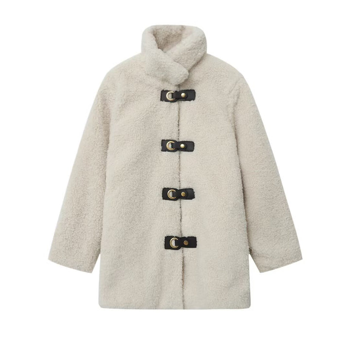 Teddy plush jacket for women with elegant collar and practical button closures Lune London