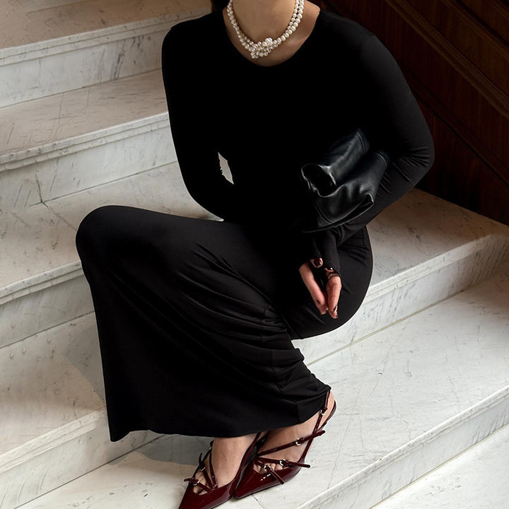 Ladies Elegant Maxi Dress with Long Sleeves in High Quality Jersey Lune London