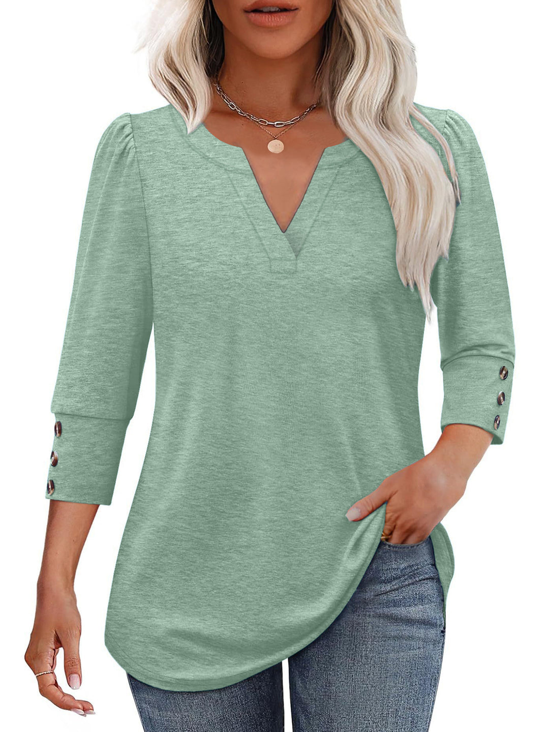 V-neck blouse for women with decorative button details Lune London