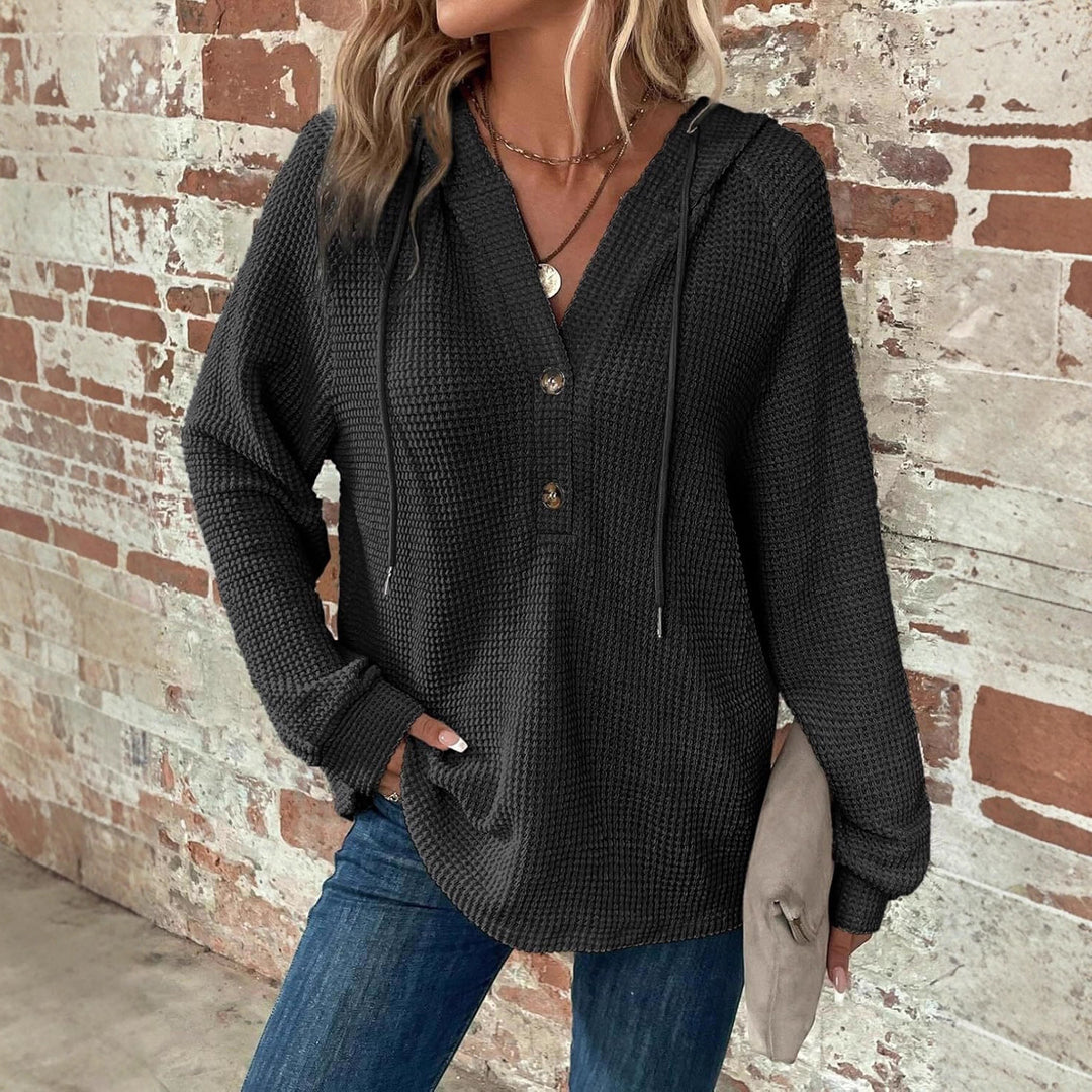 Top décontracté à manches longues pour femmes avec capuche et patte de boutonnage Chic & Stil