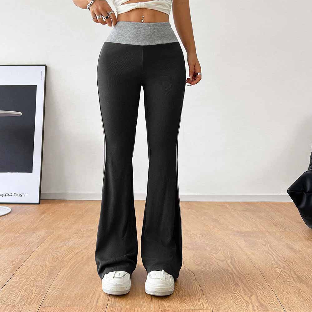 Pantalon évasé sportif pour femmes avec taille haute et inserts latéraux contrastés Chic & Stil