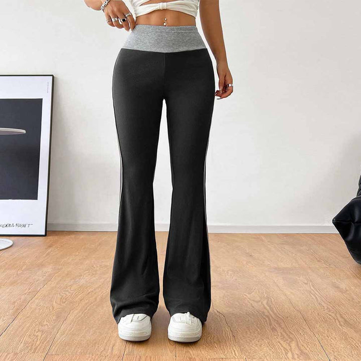 Pantalon évasé sportif pour femmes avec taille haute et inserts latéraux contrastés Chic & Stil