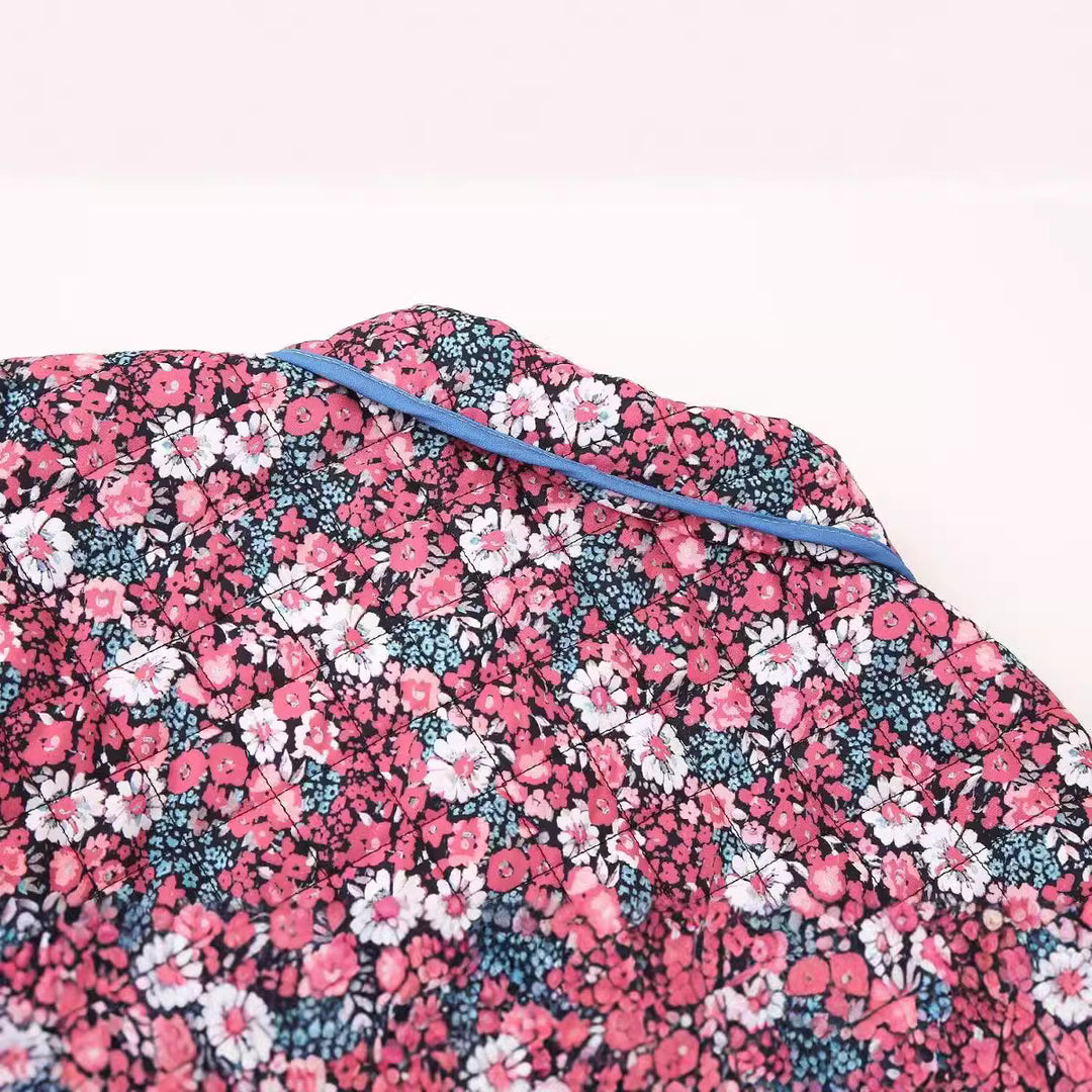 Quilted floral jacket for women with modern collar and practical pockets Lune London