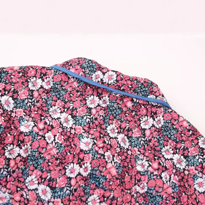 Quilted floral jacket for women with modern collar and practical pockets Lune London