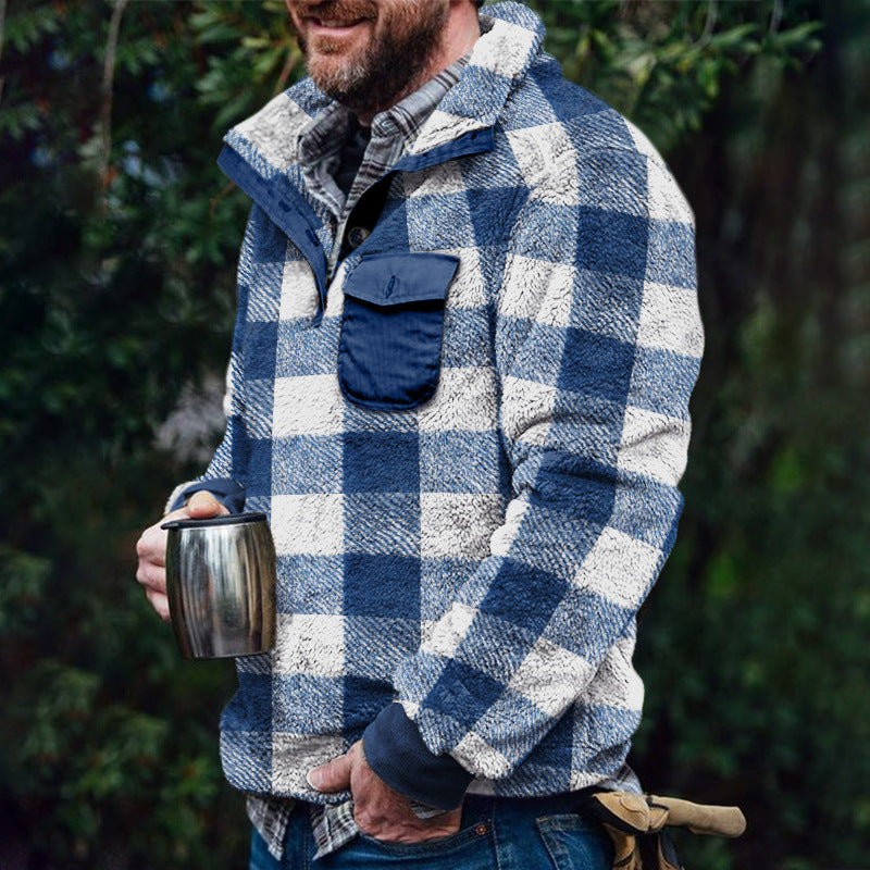 Men’s Fleece Pullover with Plaid Pattern & High Collar | Lune London