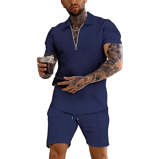 Men's trendy short-sleeve top with textured design and matching shorts Lune London