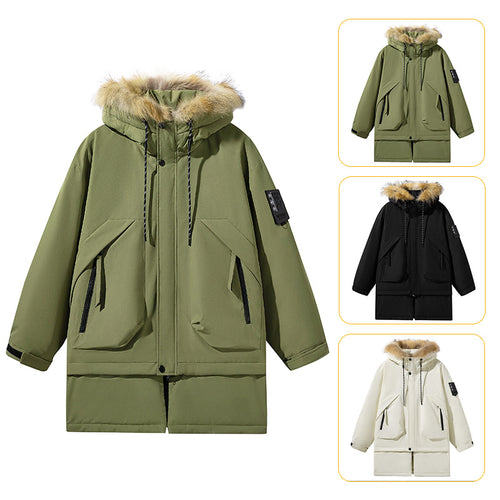 Ladies long functional jacket with removable hood and faux fur Lune London