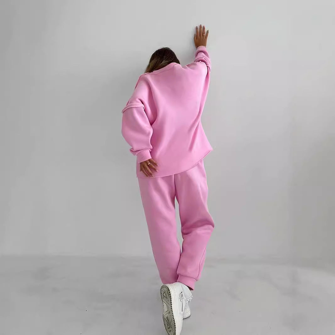 Ladies Casual Chic Fleece Loungewear Set