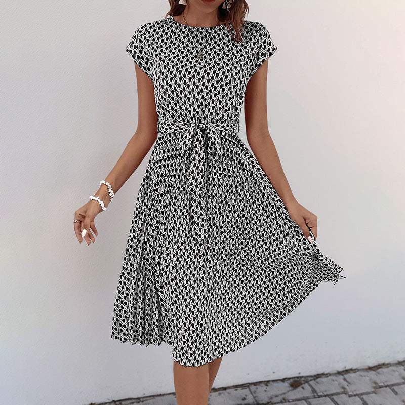 Mid-length floral print dress for women with adjustable waist drawstring Lune London