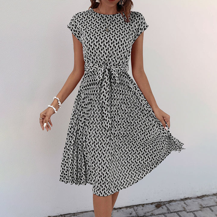 Mid-length floral print dress for women with adjustable waist drawstring Lune London