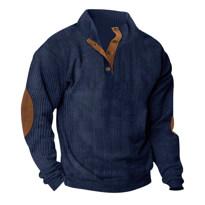 High-end knitwear for men with button placket and trendy leather applications Lune London