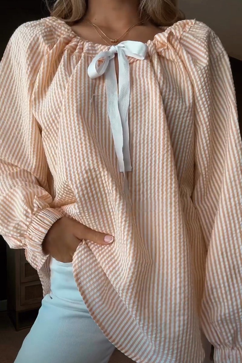Ladies' blouse with elastic neckline and bow tie Lune London