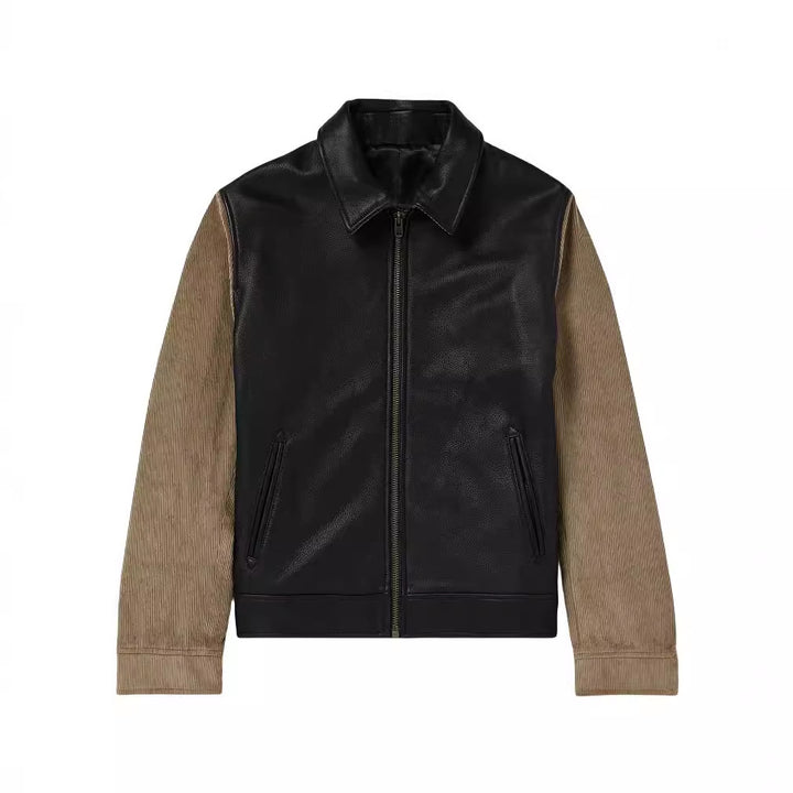 Trendy leather jacket for men with drawstring details and practical zip pockets Lune London