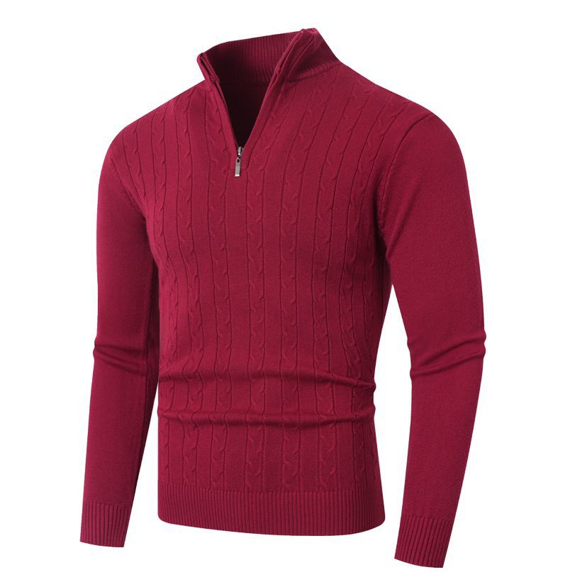 Men's knitted sweater with a modern twisted pattern and a high collar Lune London