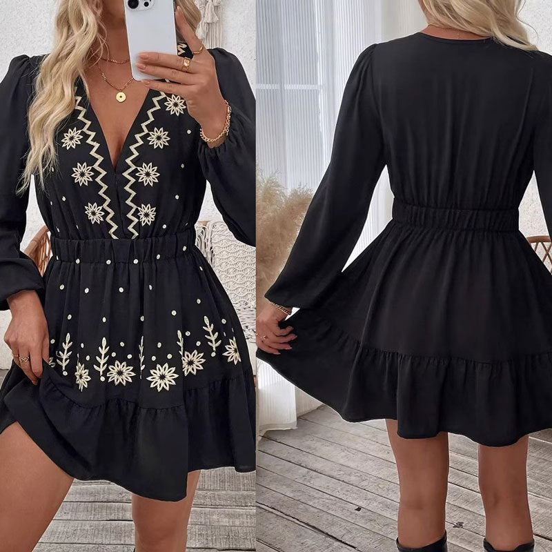 Women Bohemian Mini Embroidered Dress Lune London