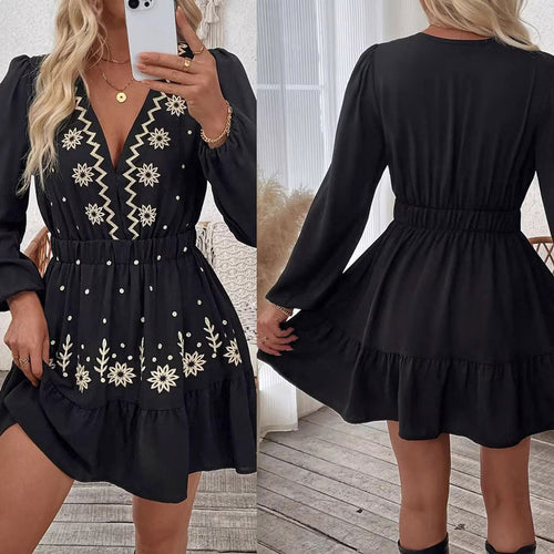 Women Bohemian Mini Embroidered Dress Lune London