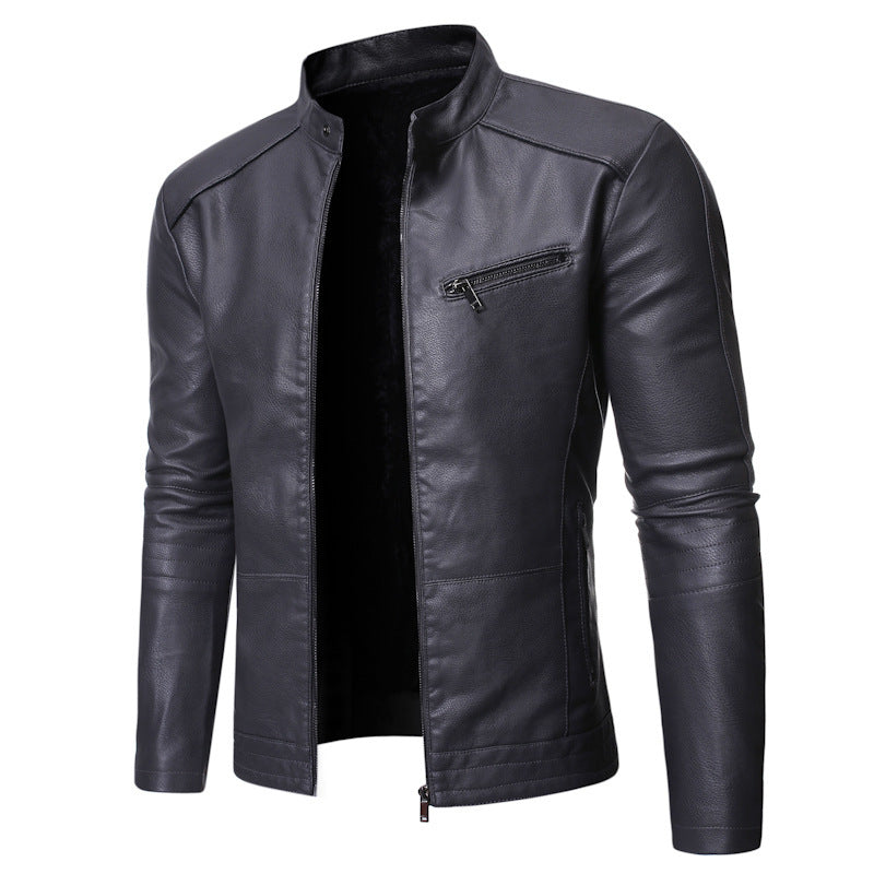 Men's leather motorcycle jacket with asymmetrical zipper and quilted sleeves Lune London