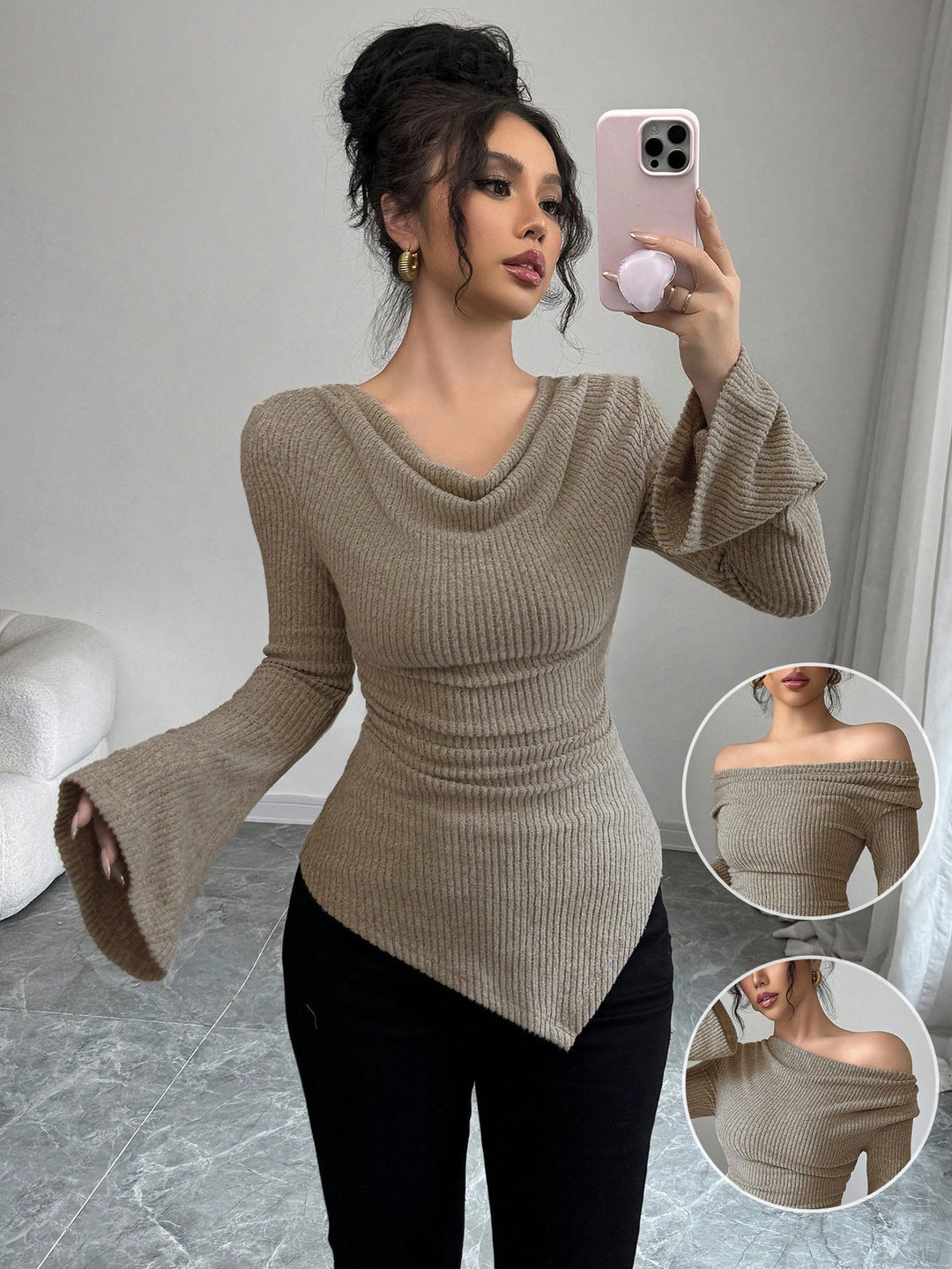 Women's wrap top with asymmetric hem and wide sleeves Lune London