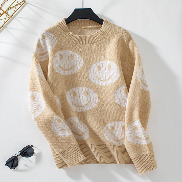 Casual sweater for women with a happy smiley pattern Lune London