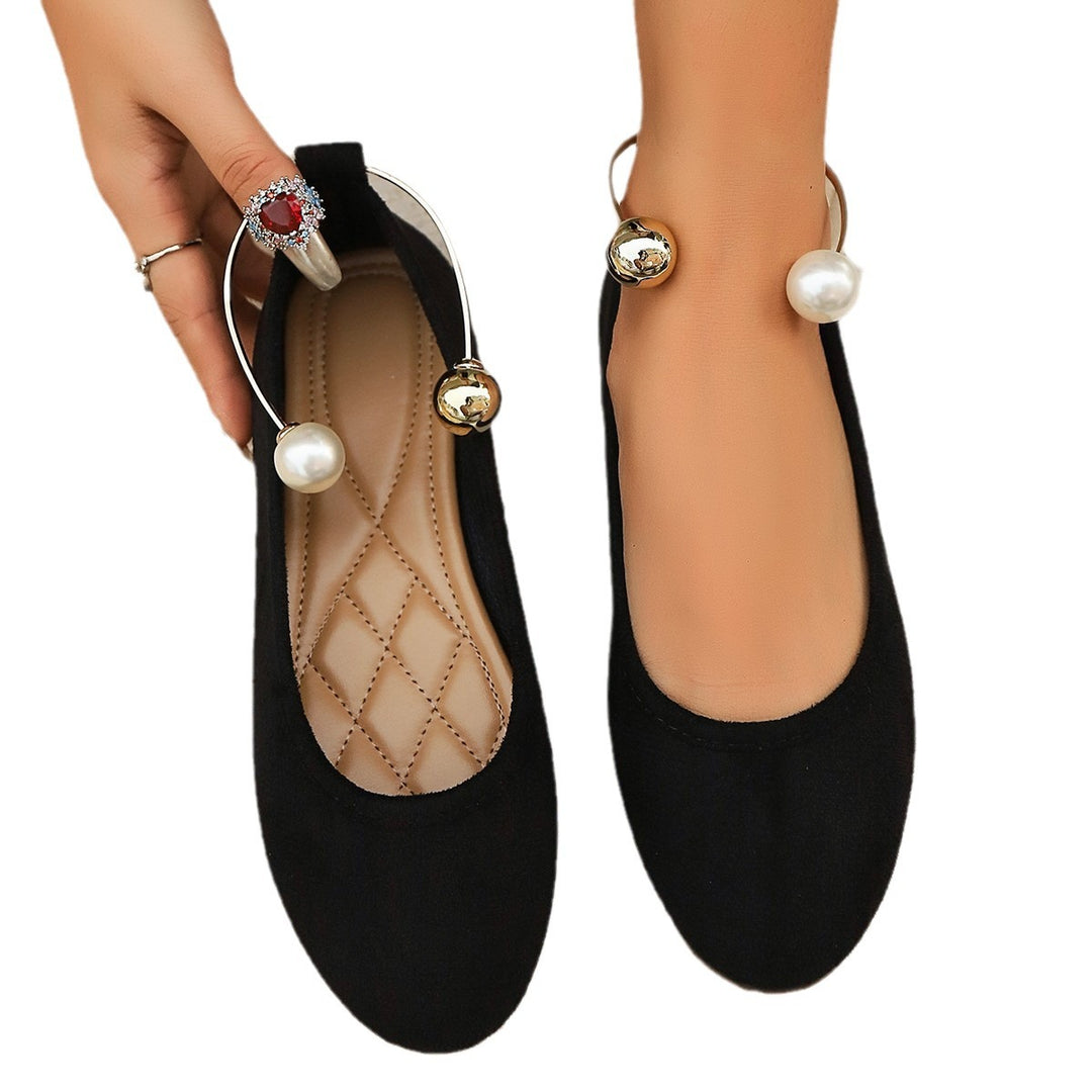 Ladies Elegant Ballerinas with elaborate pearl ornament and non-slip sole Lune London