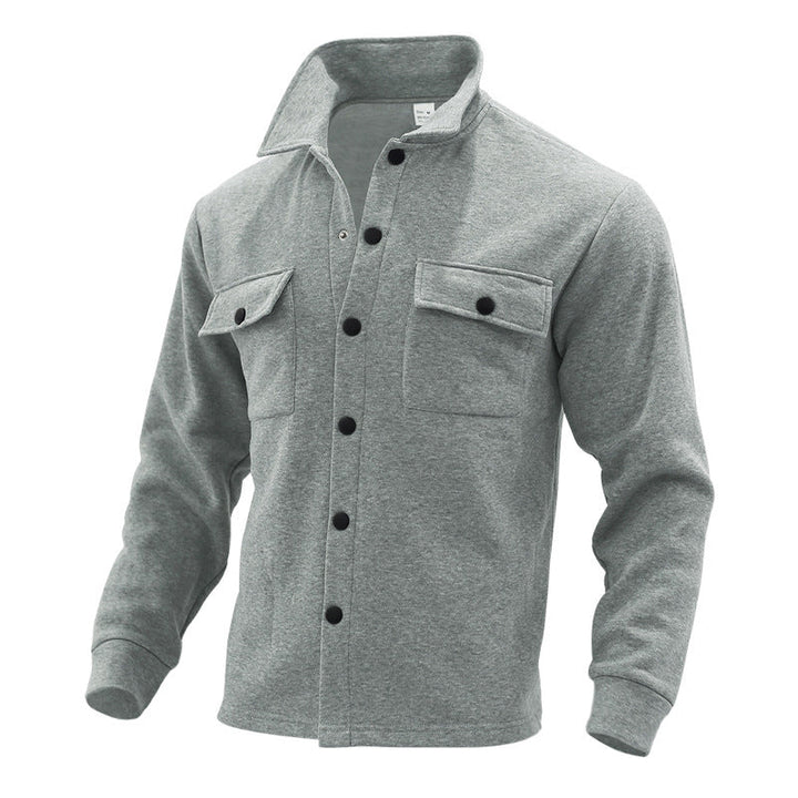 Men's Fleece Shirt Jacket with Two Chest Pockets and Stylish Stand-Up Collar Lune London