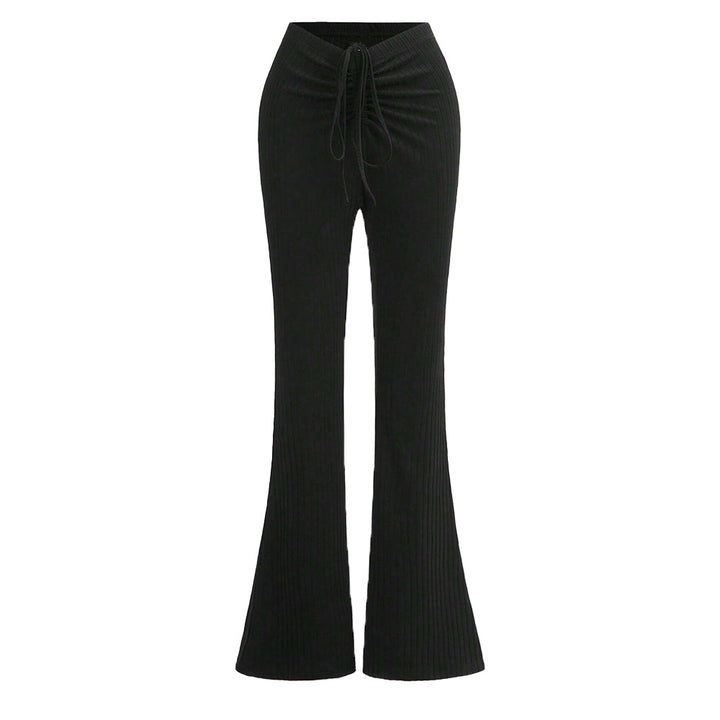 Pantalon à panneaux côtelés pour femmes avec taille haute et cordon de serrage latéral Chic & Stil