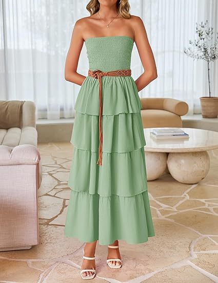 Maxi dress for women with a romantic ruffle design and a belt at the waist Lune London