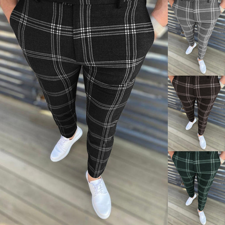 Elegant carrot pants for men with textured check pattern Lune London