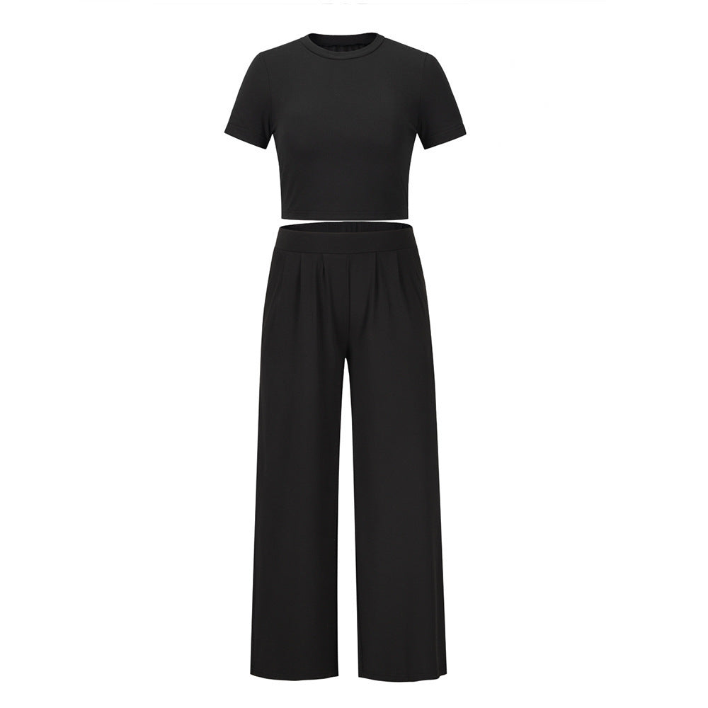 Ladies Comfortable Cotton Crop-top with Wide Pants Lune London