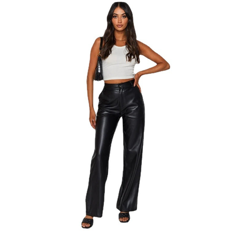 Faux leather trousers for women, with wide legs and a chic elegant fit Lune London