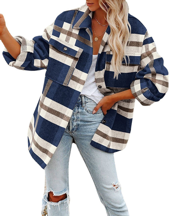 Chic and Stylish Women's Flannel Jacket with Plaid Pattern