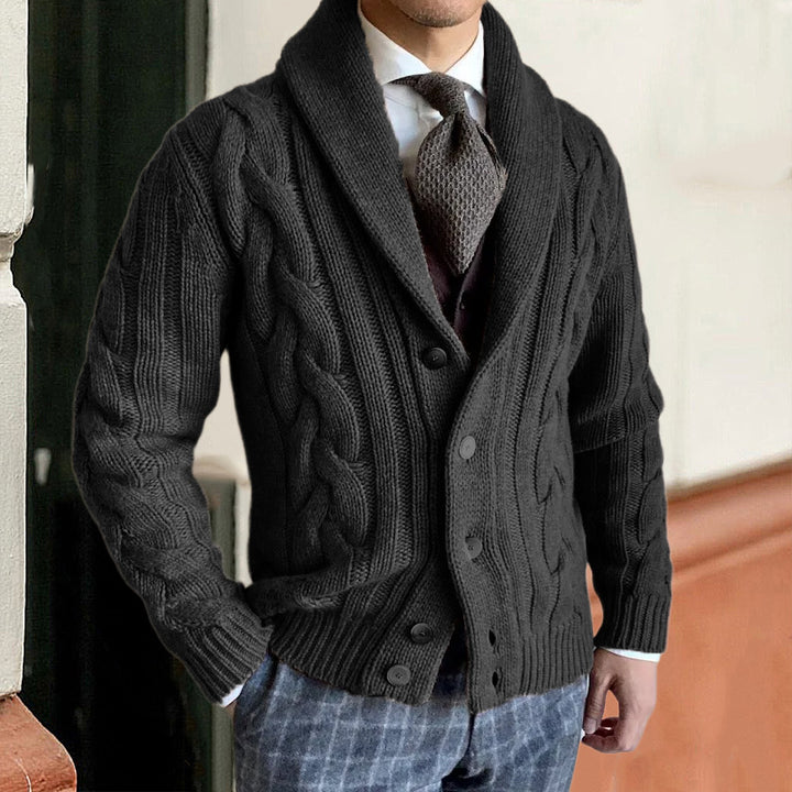 Coarse knit jacket for men with an elegant cable design and a modern collar Lune London