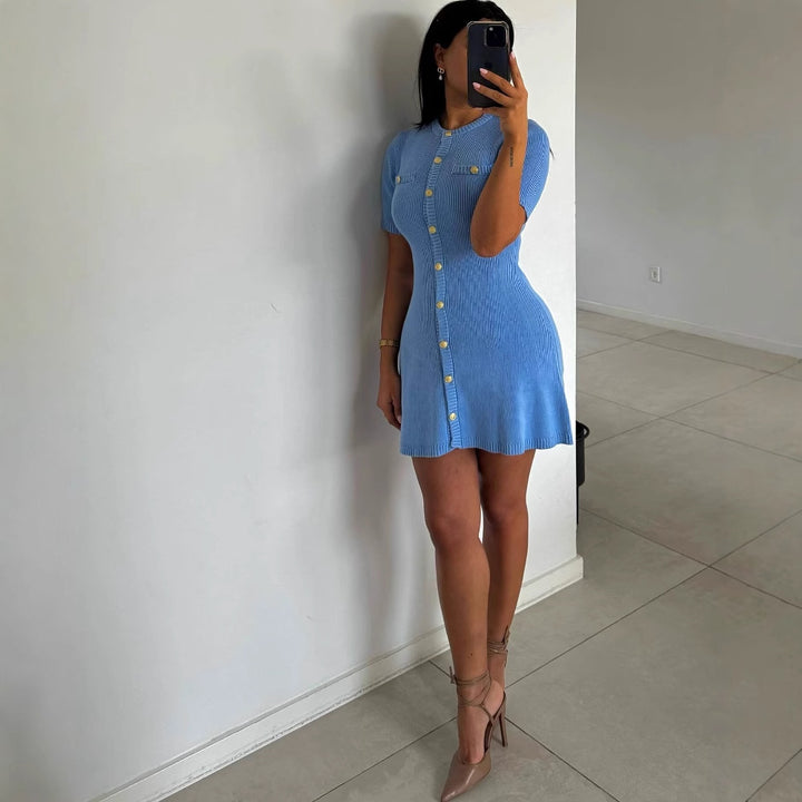 Women's knitted dress with short sleeves and button placket Lune London