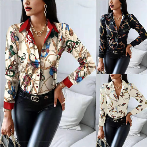 Women Buttoned Blouse Artistic Print Lune London