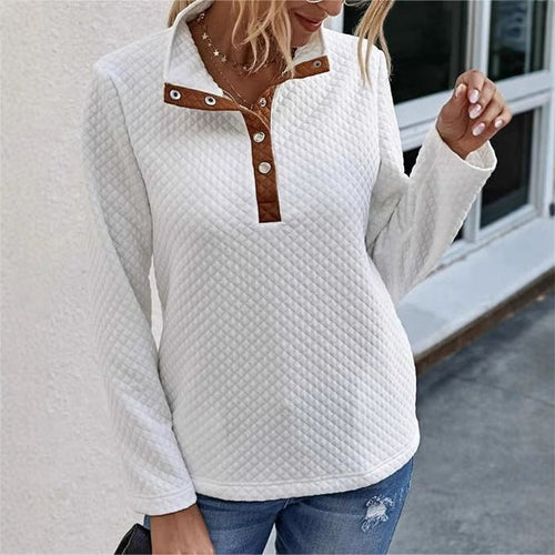 Lune London | Women's quilted pullover with contrasting collar and button detail