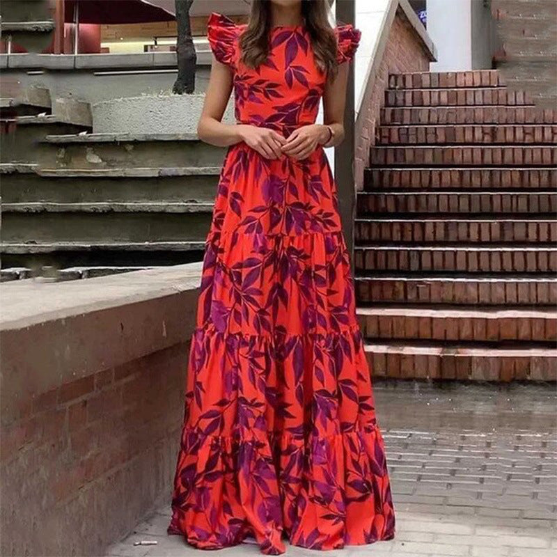 Robe maxi femme avec détails en volants et design floral Chic & Stil