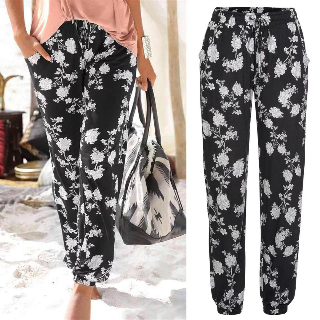 Floral pants for women with elastic waist and side pockets Lune Londonl